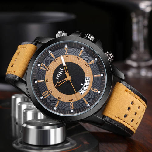 SOKI Sports Men's Quartz Fashion Belt Military Watch Student Calendar Amazon FBA Manufacturer