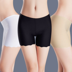 Wholesale ice silk ruffled three-quarter panties one-piece seamless women's underwear anti-leak safety pants 189 