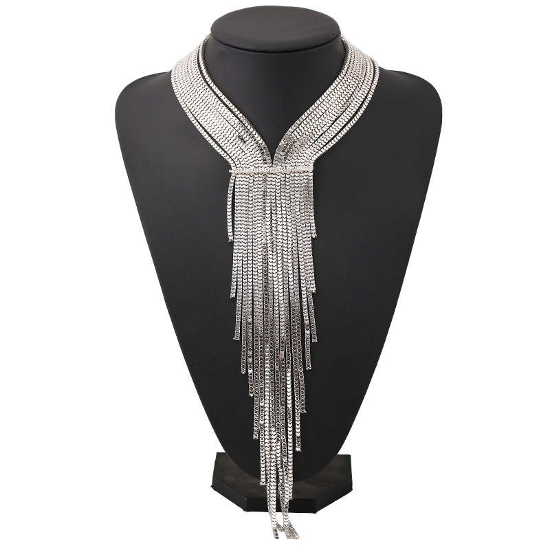 Exaggerated Shiny Tassel Alloy Plating Inlay Rhinestones Women's Long Necklace display picture 5