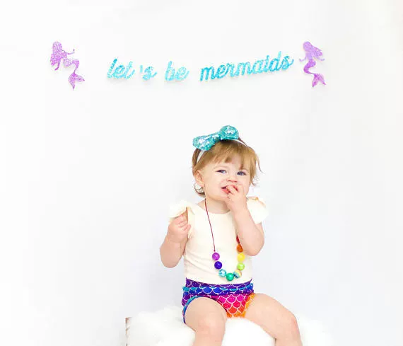 Let's be mermaids birthday banner baby birthday mermaid pull flag bunting party decoration string flag