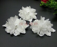 韩版白色立体加珠花朵花边 雪纺水溶胸花DIY鞋花头饰婚纱童装配件
