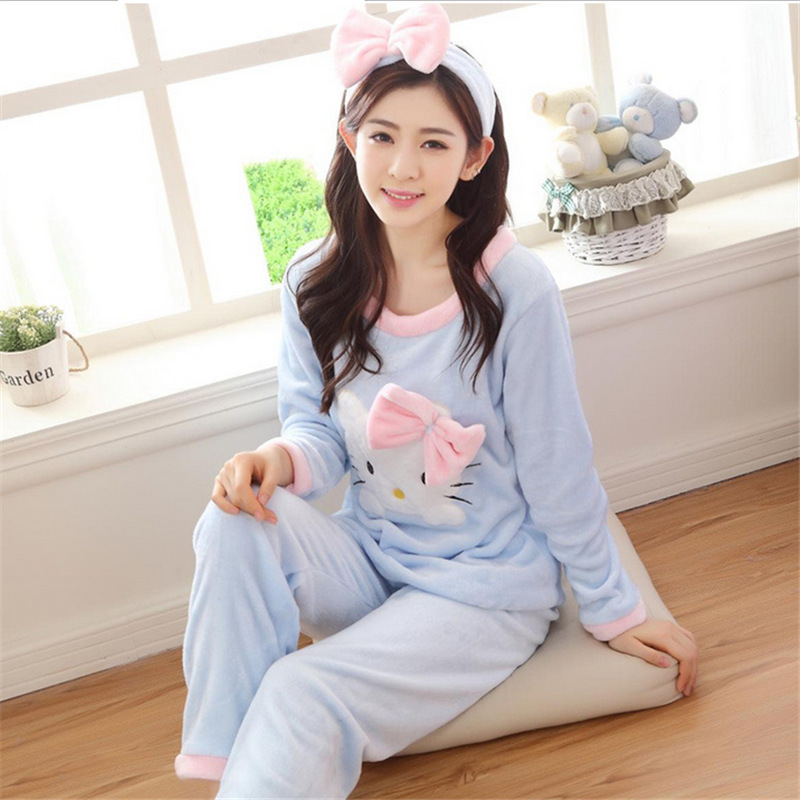 卡通睡衣女冬珊瑚绒家居服法兰绒睡衣保暖三件套秋甜美可爱套装