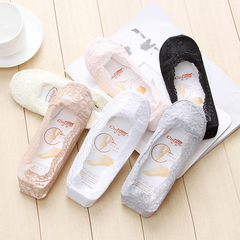 韩版袜子浅口蕾丝船袜360°硅胶脚底防滑女士薄防脱隐形袜批发|ru