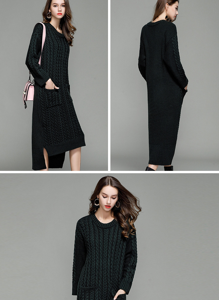 twisted flower lengthened pullover knitted dress NSYH22099