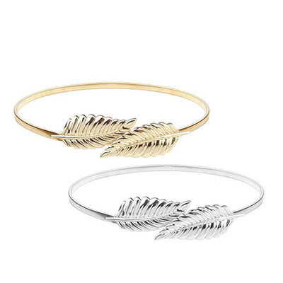 日韩新款女式腰带 女士松紧链条腰链 叶子装饰对扣 金属皮带批发