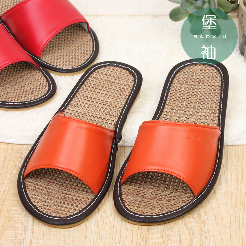 居家亚麻拖鞋 夏季家居室内地板情侣防滑凉拖鞋海宁皮拖鞋批发|ru