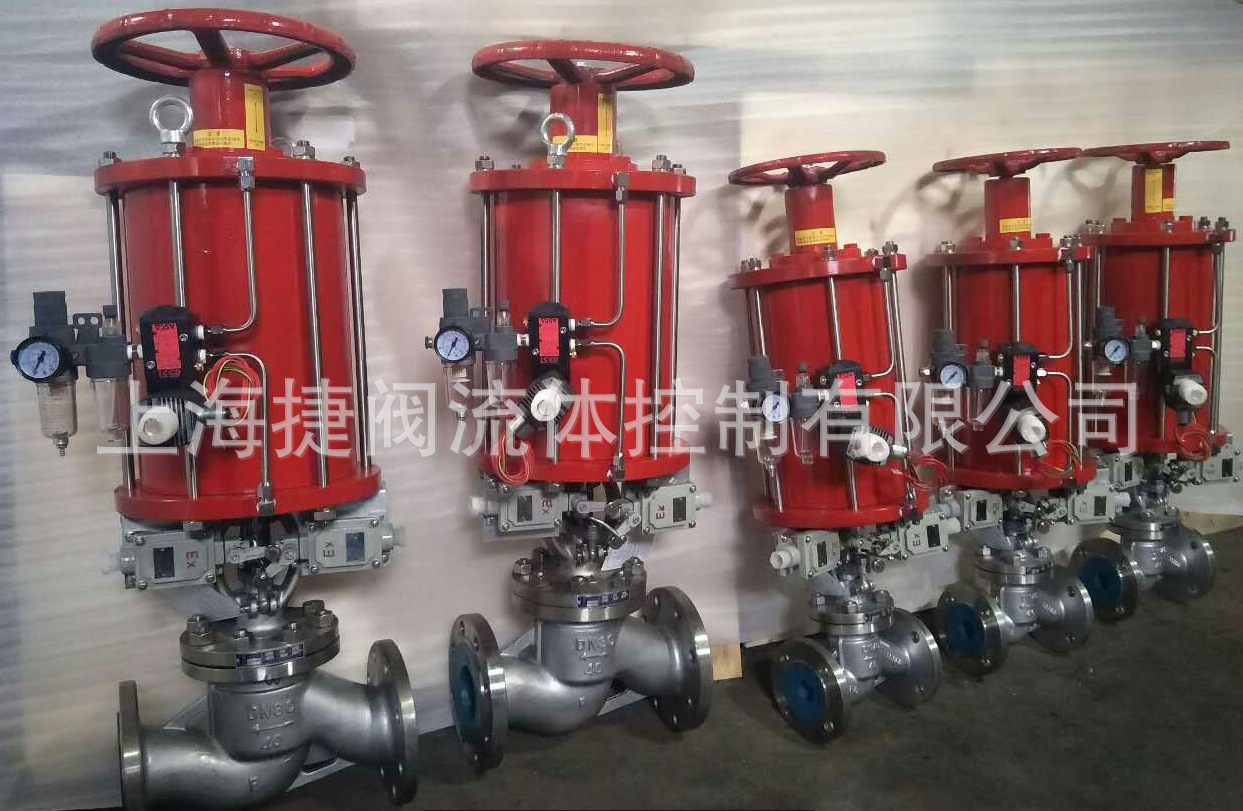 304不锈钢气动截止阀  J641W-16P 气动带顶装手轮不锈钢截止阀