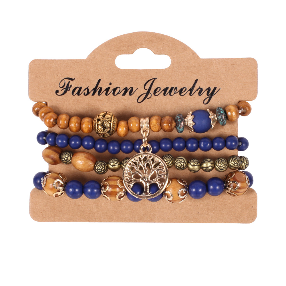 Bohemian Tree Flower Alloy Wooden Beads Charm Women's Bracelets display picture 3