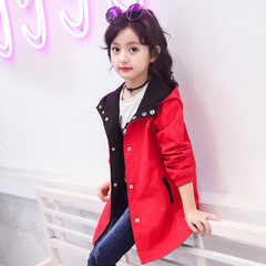 2024春款童裝女童兩面穿連帽外套中大童兒童長袖韓版風衣一件代發