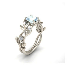 Hot-selling New European & American Princess-Style Olive Leaf Engagement Ring with Diamond-Set Blue Diamond Band—Wholesale Jewelry