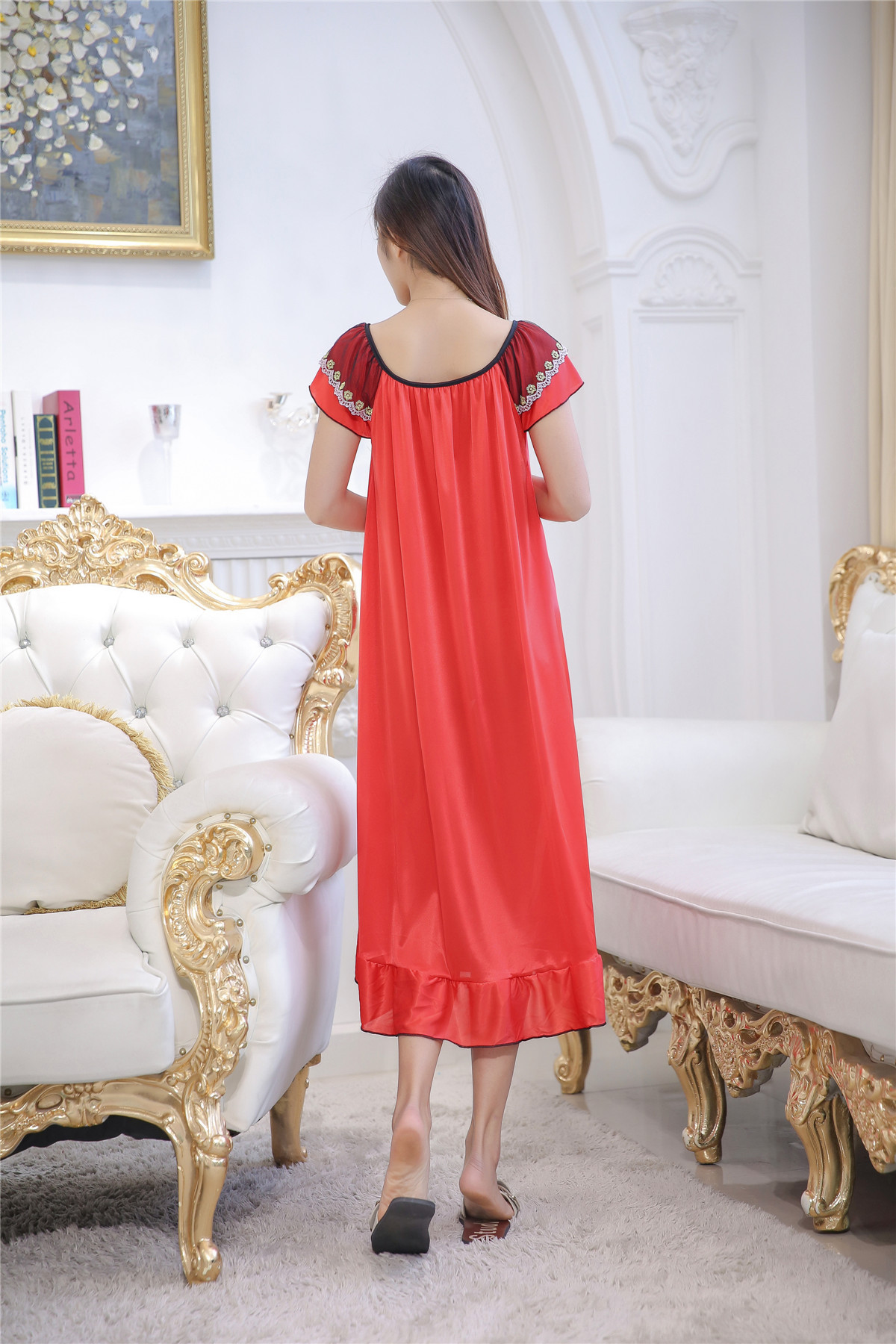 simple short sleeves Plus Size polyester lace long Pajamaspicture21