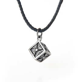 欧美男士嘻哈饰品 魔方十字架吊坠合金项链 中长款编织绳配饰批发