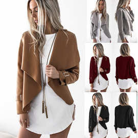 EBAY速卖通2019欧美外贸新款热卖女装翻领毛呢小外套上衣