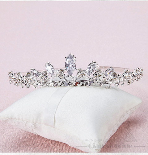 Bridal tiara, zircon crown necklace and earrings three-piece set, Korean wedding tiara, wedding accessories