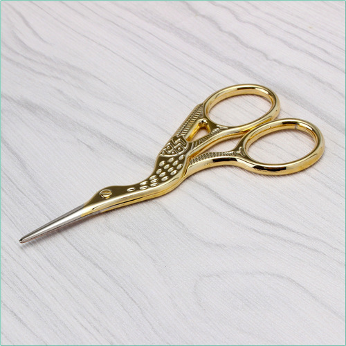Stainless steel gold-plated crane scissors, 9.3cm yarn scissors, tattoo cross-stitch scissors, thread scissors, tailoring scissors