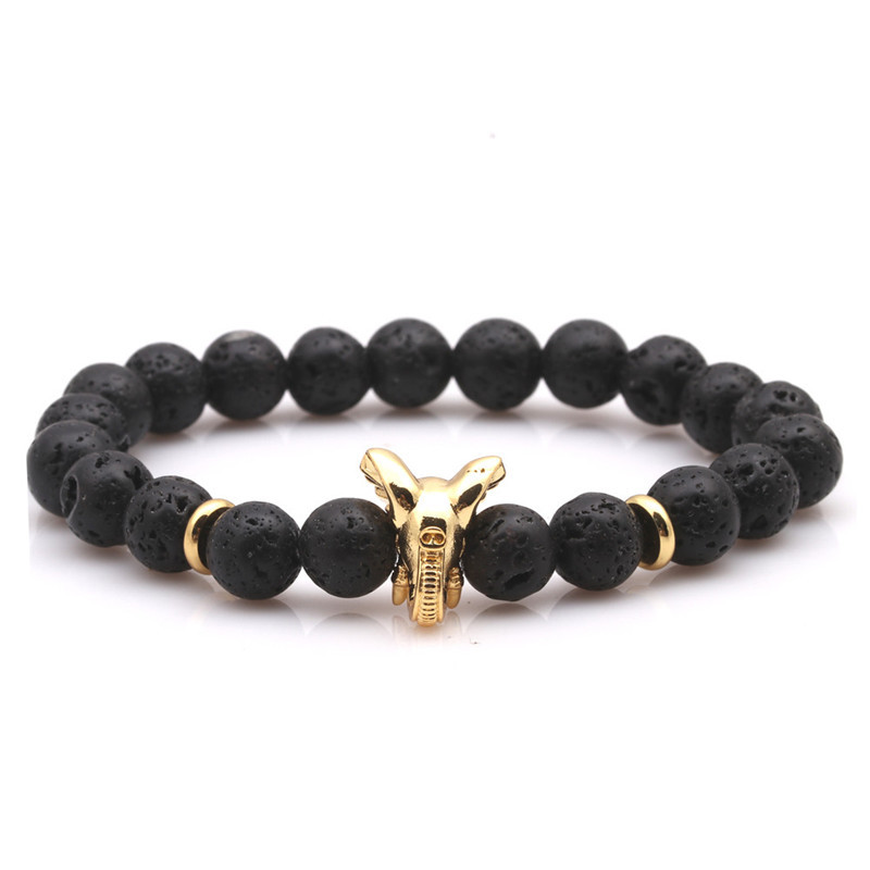 Nuevo Brazalete De Elefante Con Circón De Oro Chapado En Cobre Pulsera De Piedra Natural Pulsera De Cuentas De Piedra Volcánica display picture 2