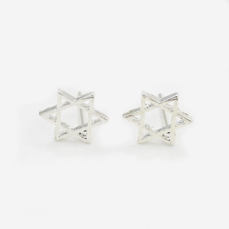 Fashion Hollow Hexagram Star Stud Alloy Plating Gold Silver Black Star Stud Earrings Wholesale display picture 7