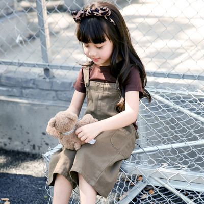 童裝壹件代發女童套裝短袖T恤加背帶褲2019夏裝新款外貿3-8歲