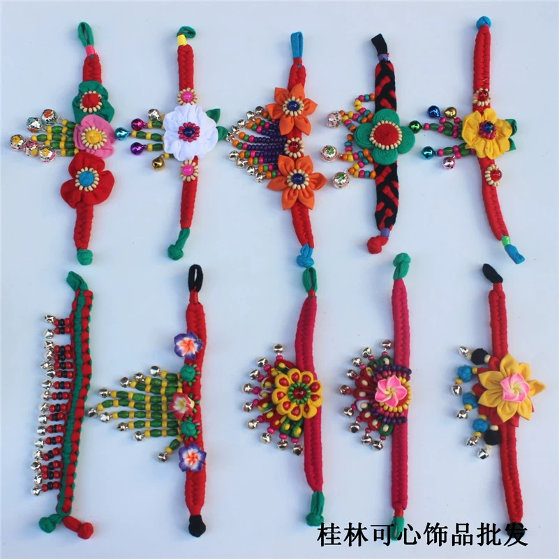 Ethnic cloth, bracelet, woven retro genuine small bell handmade, ethnic style, flowered, wholesale