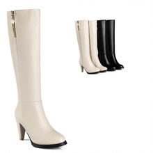 欧美秋冬季系带长靴高跟长筒靴粗跟骑士靴女靴40~45码