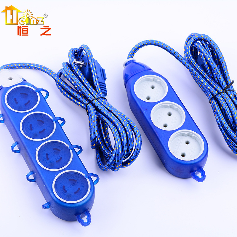 创意多功能欧规带线插排非洲A6中东印尼 欧式双面两面二圆插座