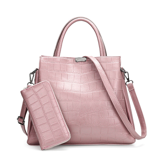 Women’s Handbag Fashion Stone-grain Single Shoulder Bag Two-piece Set 