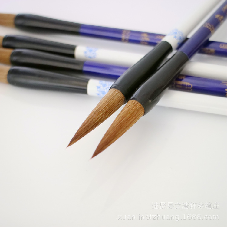 厂家批发毛笔直销青花瓷狼毫毛笔兼毫毛笔学生用笔新手训练铝杆笔|ms