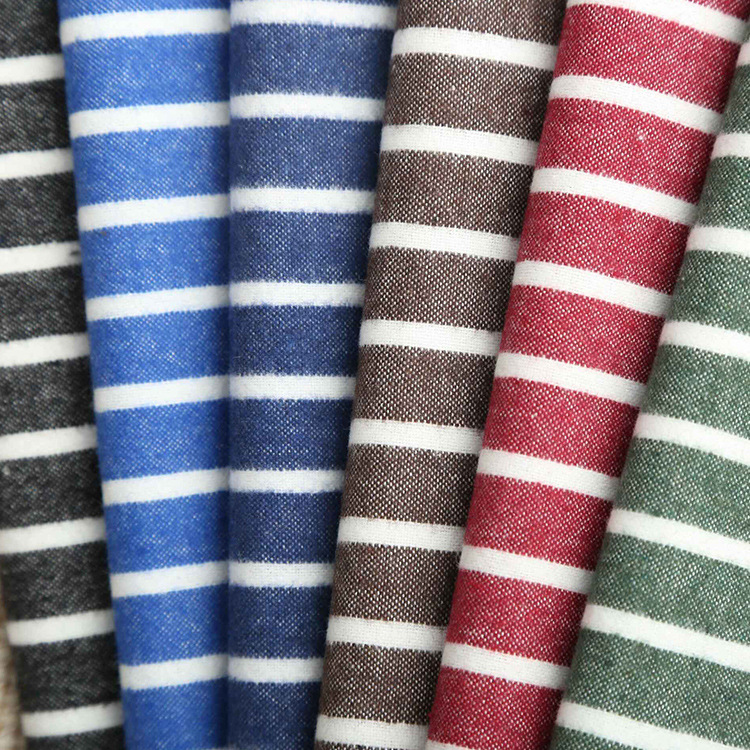 现货批发 棉磨毛色织横条子布 彩底白条春秋衬衫裤裙外套面料