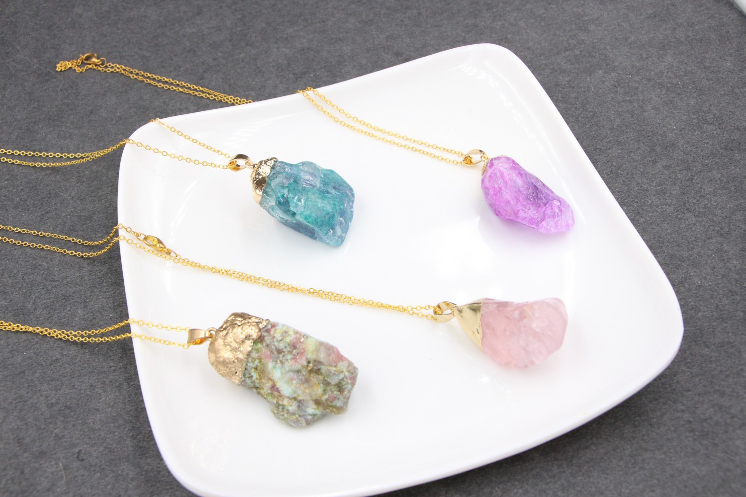 Copper Material Ethnic Style Geometric Copper Inlay Natural Stone Pendant Necklace