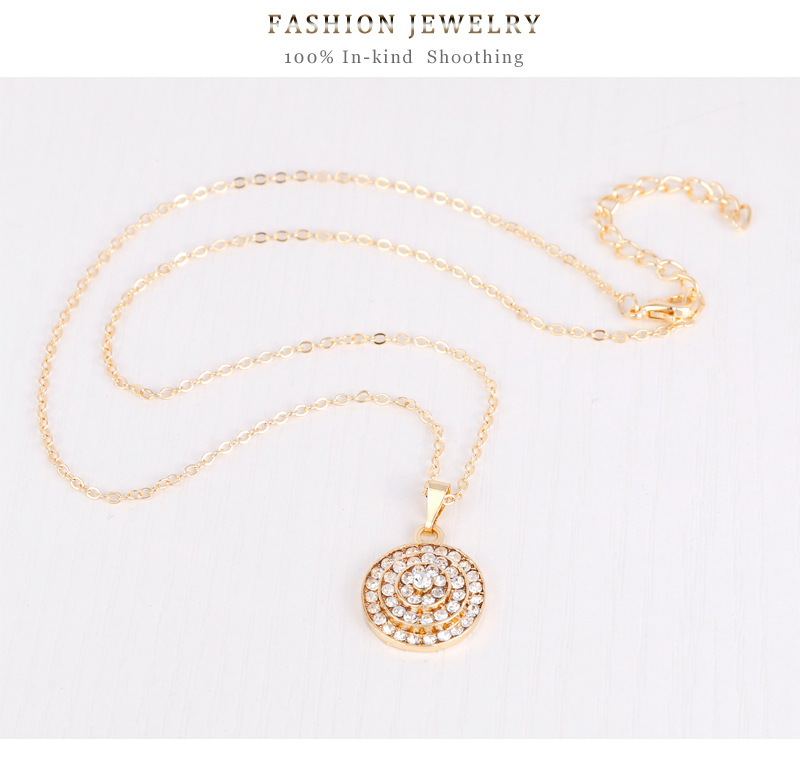 Plating Kc Simple Full Diamond Round Jewelry Necklace Earrings Ring Bracelet Four-piece Set  Wholesale Nihaojewelry display picture 2