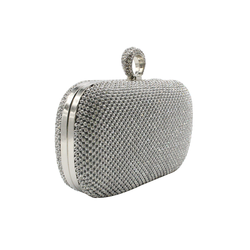 Schwarz Gold Silber Seide Drucken Oval Tasche Clutch display picture 8