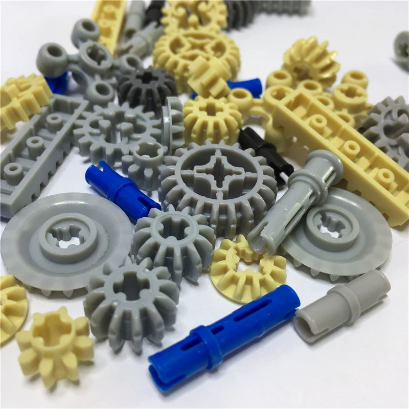 Lego, mechanical constructor with accessories with gears, science and technology, small particles