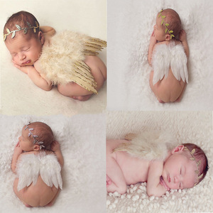 3pcs Children baby newborn photos shooting feather wings Angel wings European and American children's photo suit Wings leaves hair band set