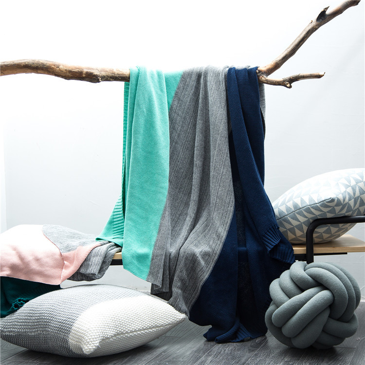 簡約現代樣板房床尾巾床旗美式床圍巾拼色搭毯搭巾家用沙發巾線毯