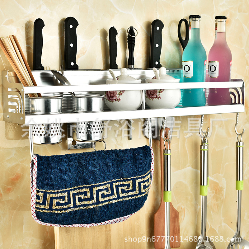 批发免订太空铝刀架 亮加高护栏厨房调料架带钩调味料收纳壁挂架