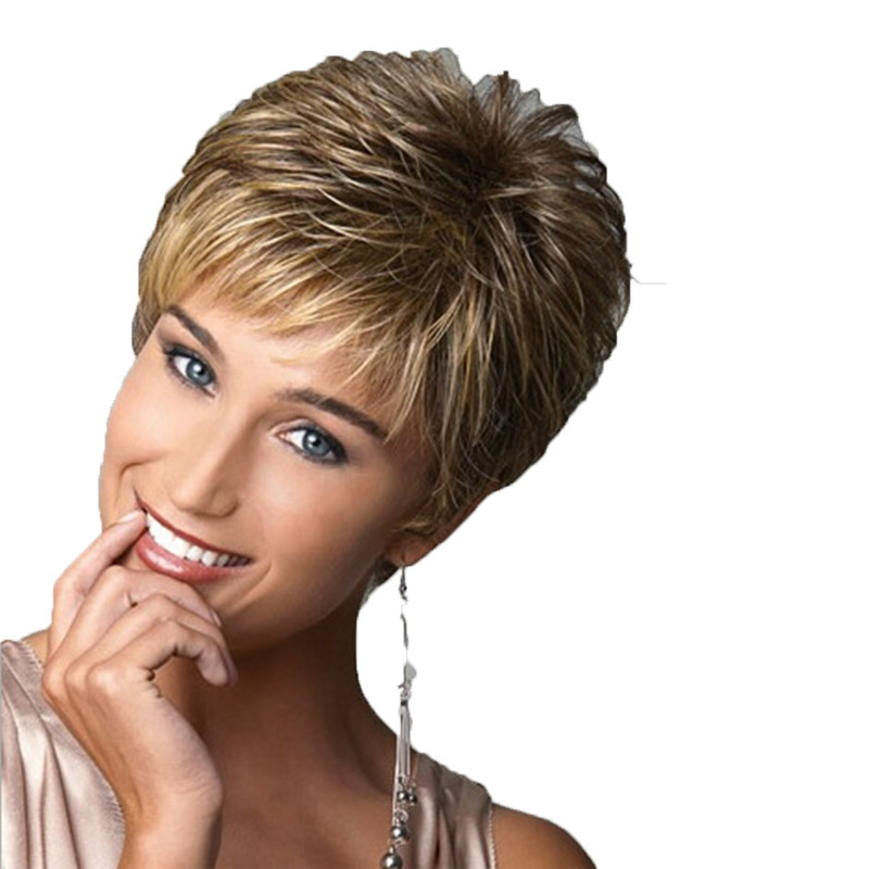 European and American fashion ladies short hair blonde color short straight hair fluffy realistic natural cross-border wig headgear spot wholesale
