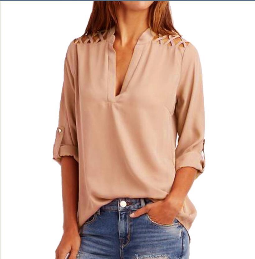 Collar Chiffon Shirt Solid Color Shirt Loose Top T-Shirt NSYF1066