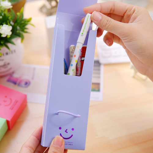 Creative Plastic Stationery Box Korean Smile Button Pen Box Candy Color Cute Smile Pencil Box Manufacturer Wholesale T