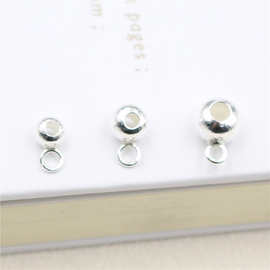 S925纯银DIY手链吊坠挂件配件 素银带圈光珠 4 5 6MM隔珠串珠材料