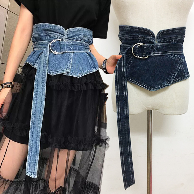 Muveil Japan Designer Denim Ruffle Corset Belt New NWT Lagenlook Minimalist S/M Denim DARIA Ruffle Pants – OFUURE main image 4
