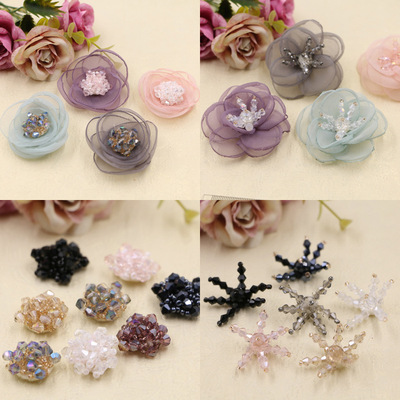 廠家直銷DIY飾品配件 手工水晶紗花朵兒童發飾發夾鞋帽裝飾材料