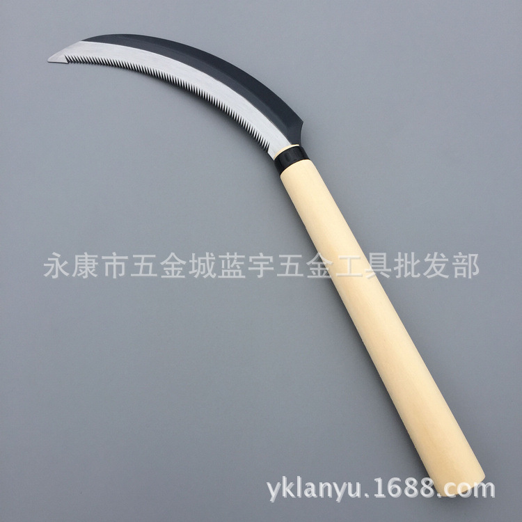 全钢木柄带齿镰刀 锯镰刀 稻子野菜收割 采收工具割草工具-阿里巴巴