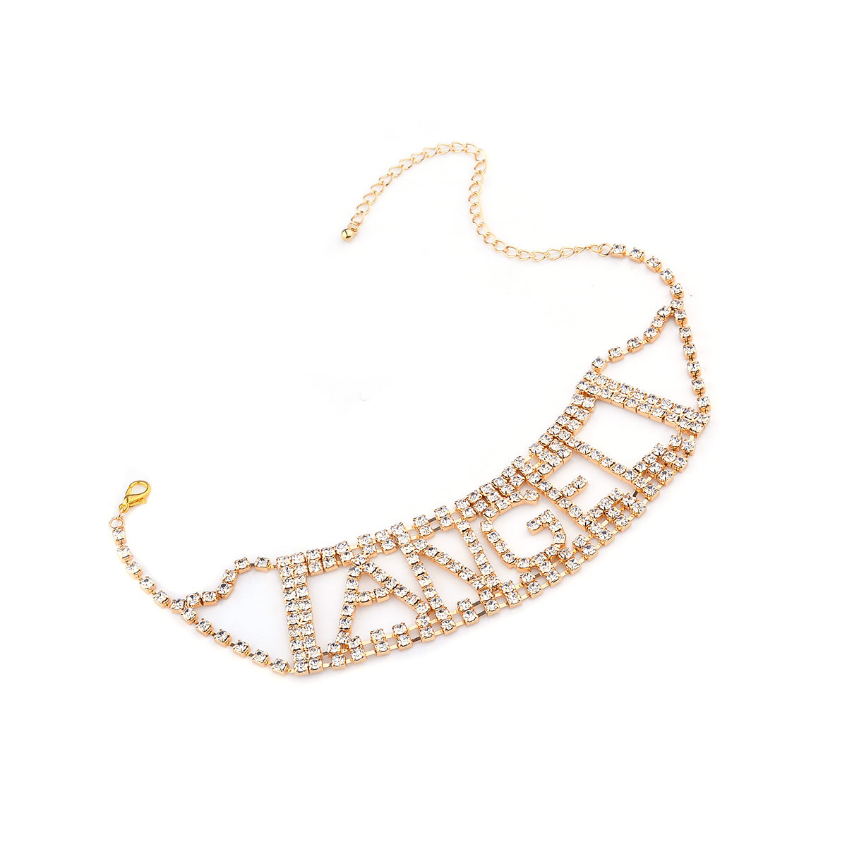 Punk Exaggerated Super Flash Necklace With Diamonds Lettering Thin Necklace Wholesale display picture 6