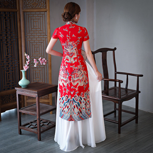 Chinese Dress Qipao cheongsam dress long etiquette cheongsam short sleeve woman