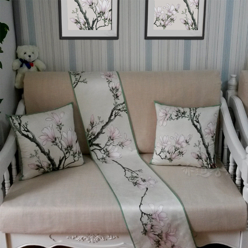 批发印花荷花床搭床旗 定做床尾巾酒店装饰挂画装饰画 床品床旗