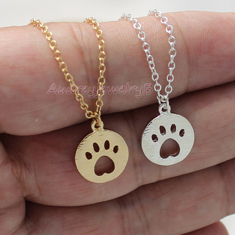 Hollow cat claw necklace copper chain geometric round cat and dog footprints clavicle chain wholesal