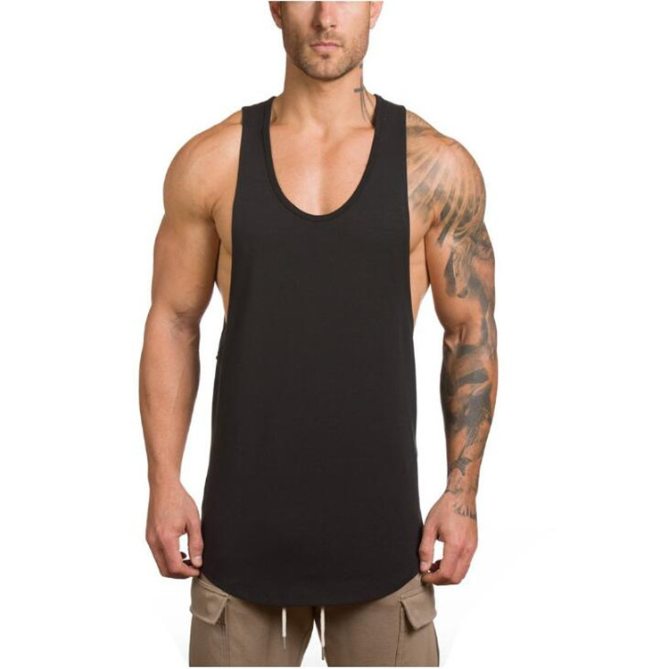 Comercio exterior de los hombres de excavación profunda culturismo fitness Chaleco de color sólido verano con cuello en V entrenamiento integral Deportes camiseta de fondo