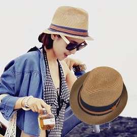 夏天英伦小礼帽韩版女爵士帽遮阳防晒太阳帽沙滩海边休闲草帽子