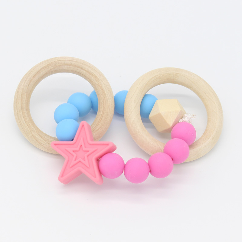 Dientes de bebé mordedura mordedor silicona palo mordedor madera creativo estrella rompecabezas mano juguete teether