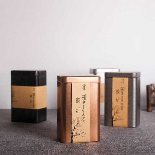 Retro tea can tin box new large and small square tinplate tea packaging box sealed tea tin box